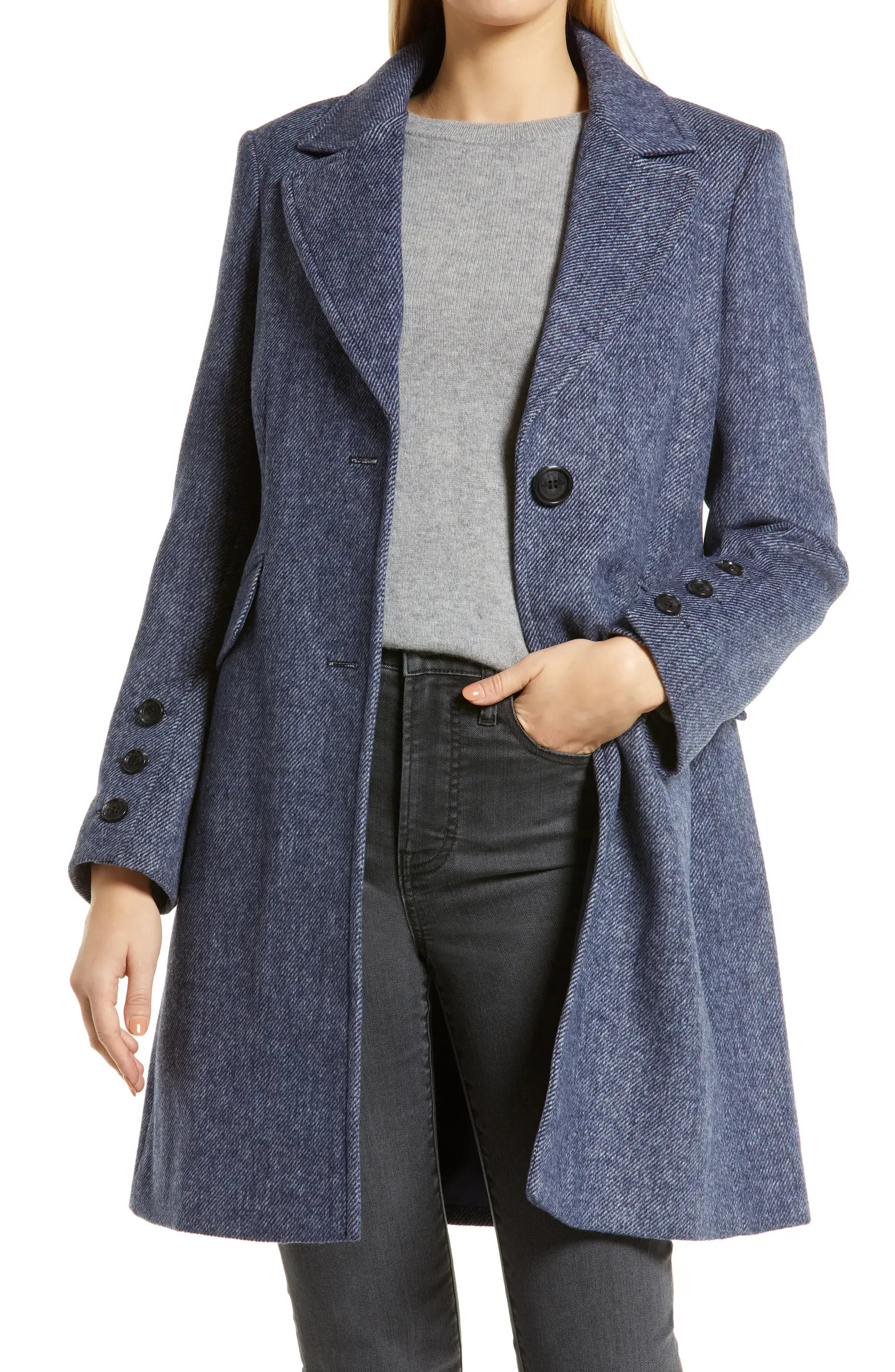 Sam Edelman Mini Herringbone Notch Collar Wool Blend Coat | Nordstrom | Nordstrom