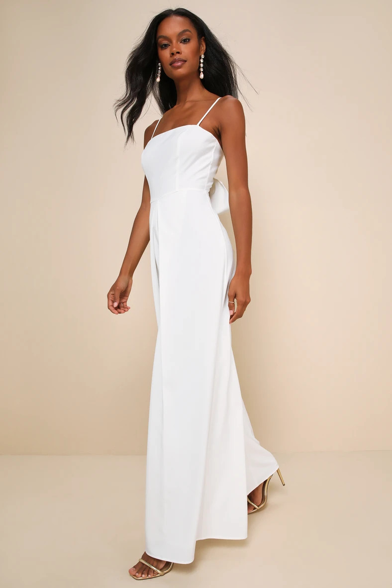 Modern Sophistication White Tie-Back Wide-Leg Jumpsuit | Lulus