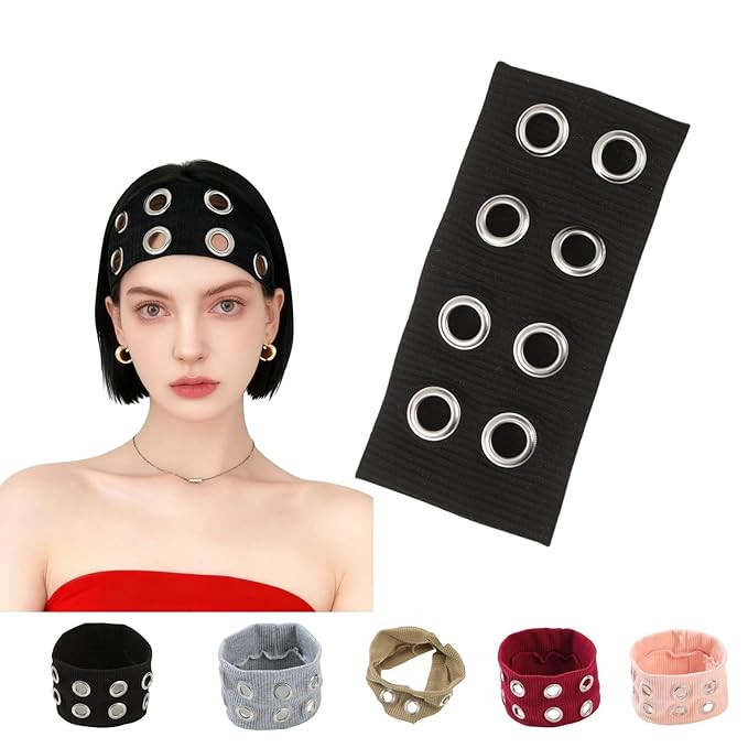 Amazon.com : HORNEDI Hollow Eyelet Elastic Headband,Grommet Headband,Studded Punk Style Rivet,Eye... | Amazon (US)