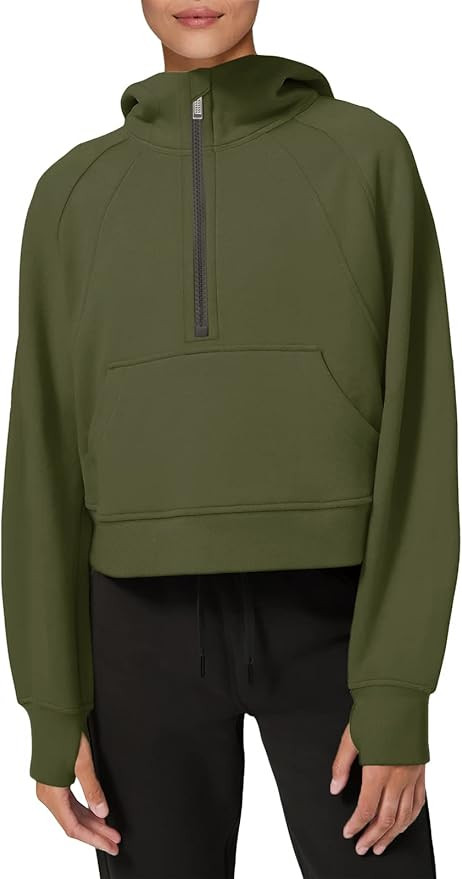 LASLULU Womens Hoodies Fleece Lined Collar Pullover 1/2 Zipper Sweatshirts Long Sleeve Crop Tops ... | Amazon (US)