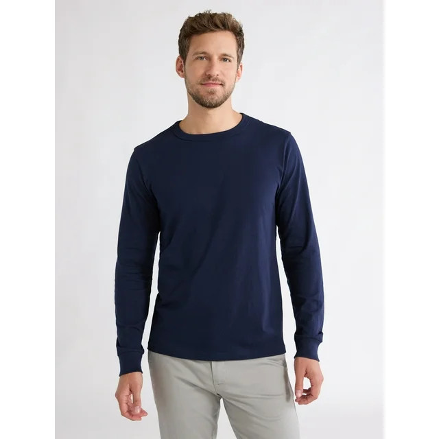 Free Assembly Men’s Everyday Cotton Tee with Long Sleeves, Sizes S-3XL | Walmart (US)