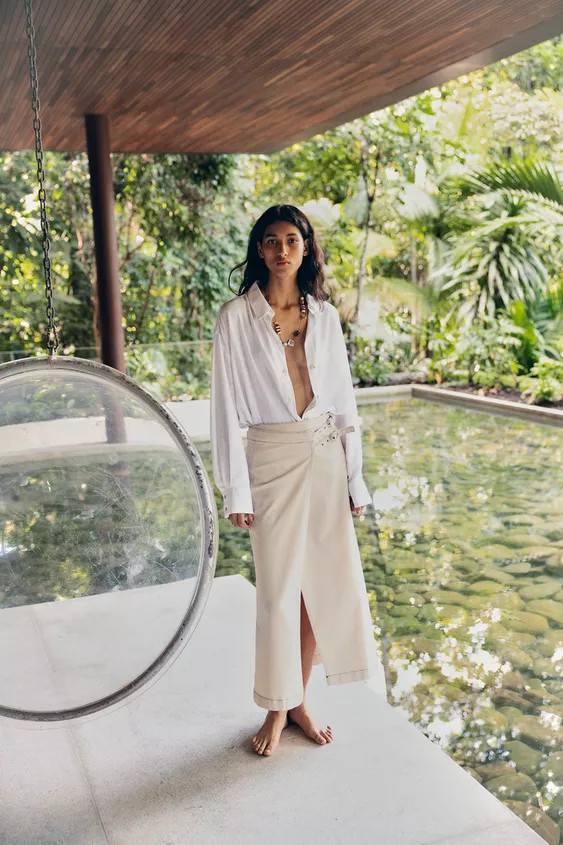 1975 DENIM CROSSOVER MIDI SKIRT | Zara US