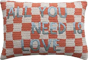 Creative Co-Op Crocheted Check 'All You Need is Love' Lumbar Pillow, Multicolor | Amazon (US)