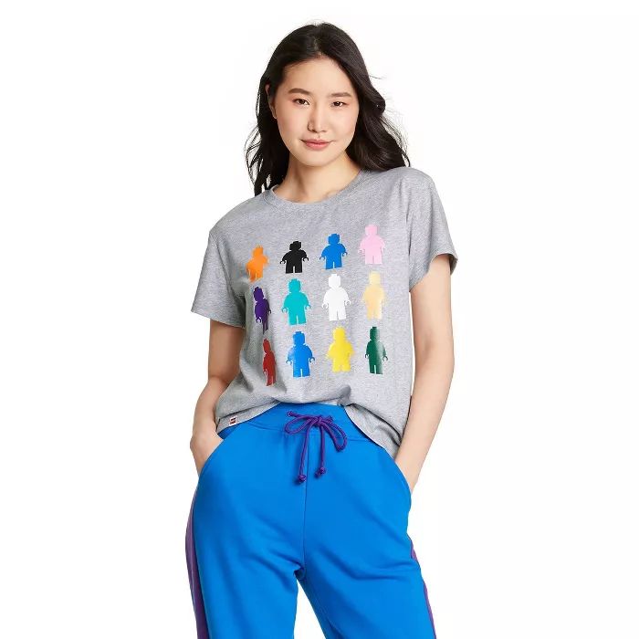 Women's LEGO Minifigures Graphic Short Sleeve T-Shirt -  LEGO® Collection x Target Gray | Target