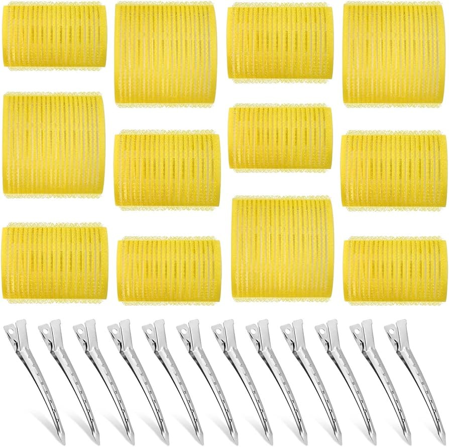 Self Grip Hair Rollers Curlers Set - 24 Pieces with 3 Sizes (4 Jumbo, 4 Large & 4 Medium) and 12 ... | Amazon (US)