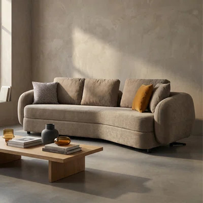 Luxe Contemporary Curved Sofa – Soft Rounded Arm Beige Upholstered Couch | Wayfair North America