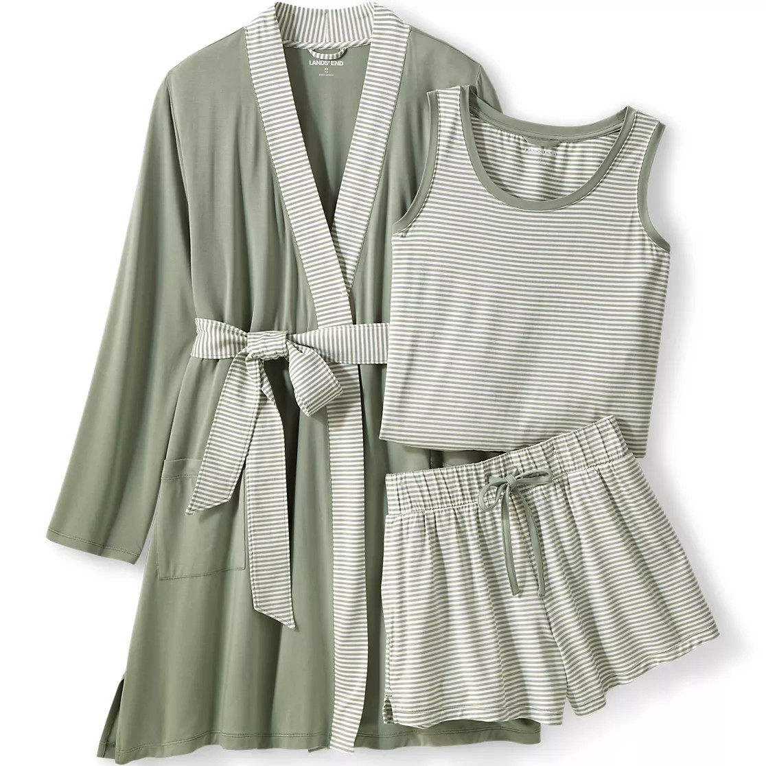 Women's Cooling 3 Piece Pajama Set - Robe Tank and Shorts | Lands' End (US)