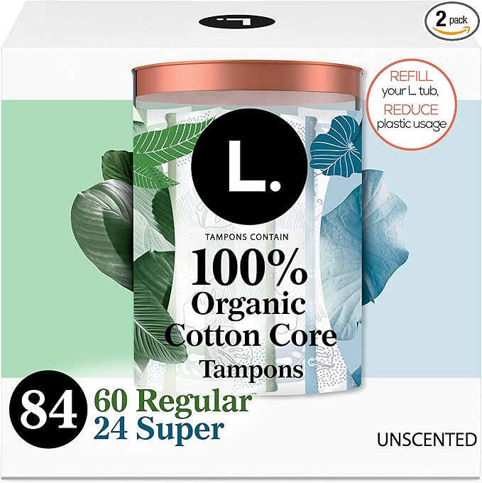 L. Organic Cotton Tampons Multipack - Regular + Super 42 Count x 2 Packs (84 Count total) | Amazon (US)