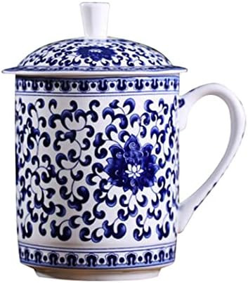 123Arts Ceramic Coffee Mug Retro Blue and White Teacup Water Cup Milk Cup with Lid | Amazon (US)
