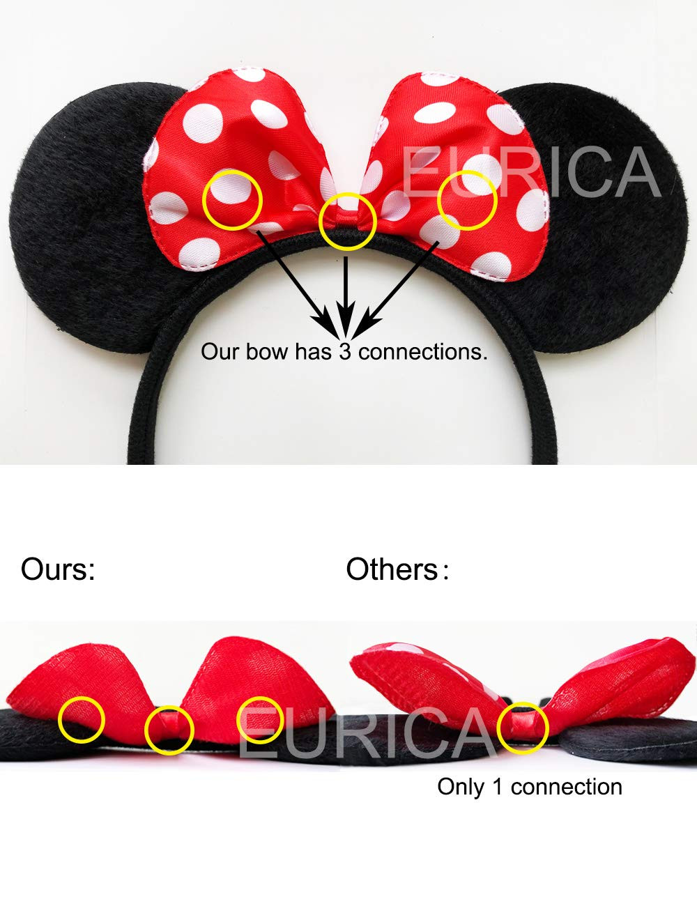 EUICAE Mouse Ears Headband Adult Headband Mouse Costume Solid Back Red Pink Bow for Girls Boys Bi... | Amazon (US)