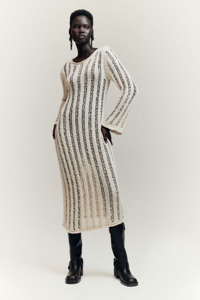Ladder-stitch-look knitted dress - Light greige - Ladies | H&M GB | H&M (UK, MY, IN, SG, PH, TW, HK)