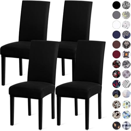 Velvet Chair Covers for Dining Room, Soft Stretch Seat Slipcover, Washable Removable Parsons Chair Protector, Set of 2, Black | Amazon (US)