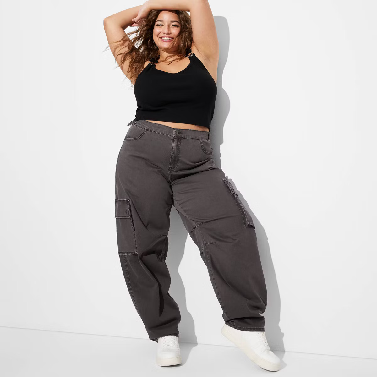 Women's Mid-Rise Barrel Cargo Pants - Wild Fable™ Black XXL | Target