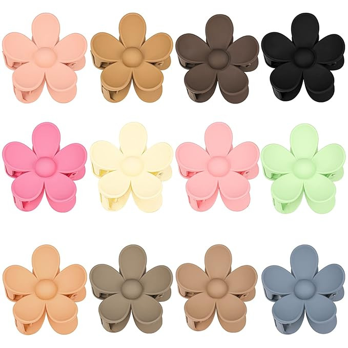 12 Pieces Flower Claw Clips for Women Girls - Large, Strong Hold Jaw Clips in 12 Matte Colors for... | Amazon (US)