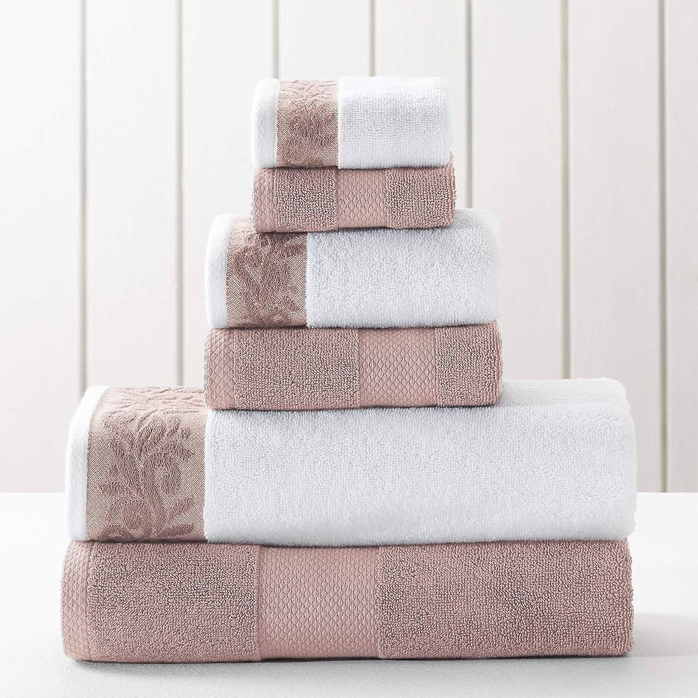 Modern Threads 600 GSM 6-Piece Towel Set with Filgree Jacquard Border Rose | Amazon (US)