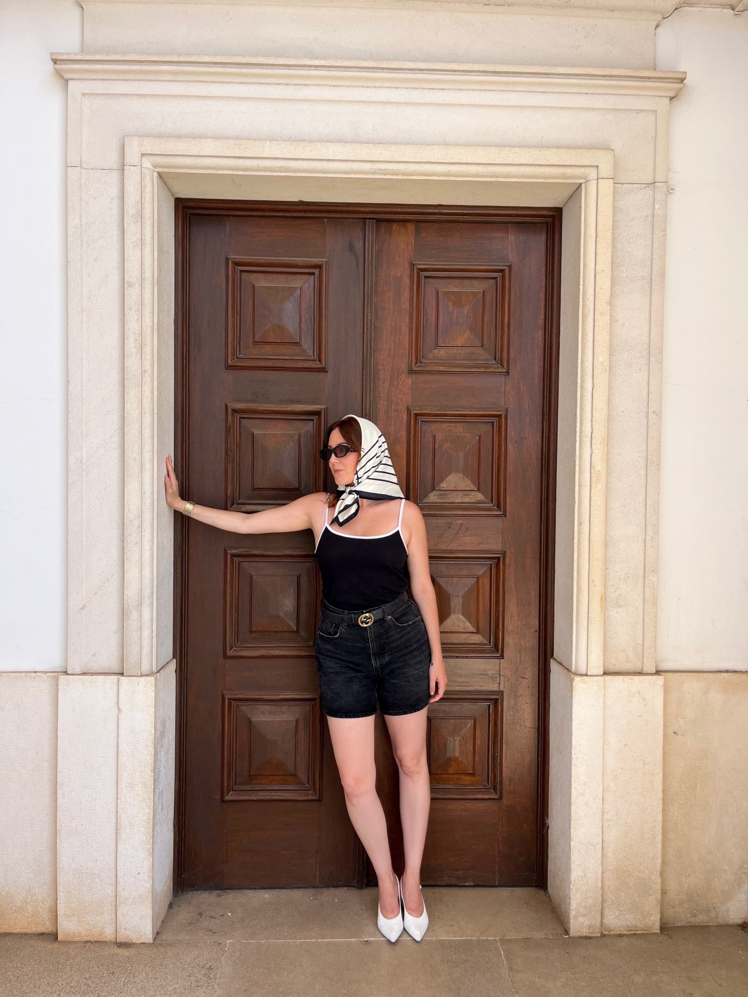 A statement of grace in this sacred space 🕊️ #MangoGirls 

outfit details:
-contrast top from @mango 
-denim short from @zara 
-heels platform from @zara 
-head scarf from @mango 
-belt from @gucci 

.
.
.

washable, striped top, casual, comfort, style, flattering silhouette, effortless, low-maintenance, chic statement. 

#effortlesschic #versatile #minimalist #fashion #elegant #casual #chic #effortless #summer 

#LTKSeasonal #LTKStyleTip #LTKTravel