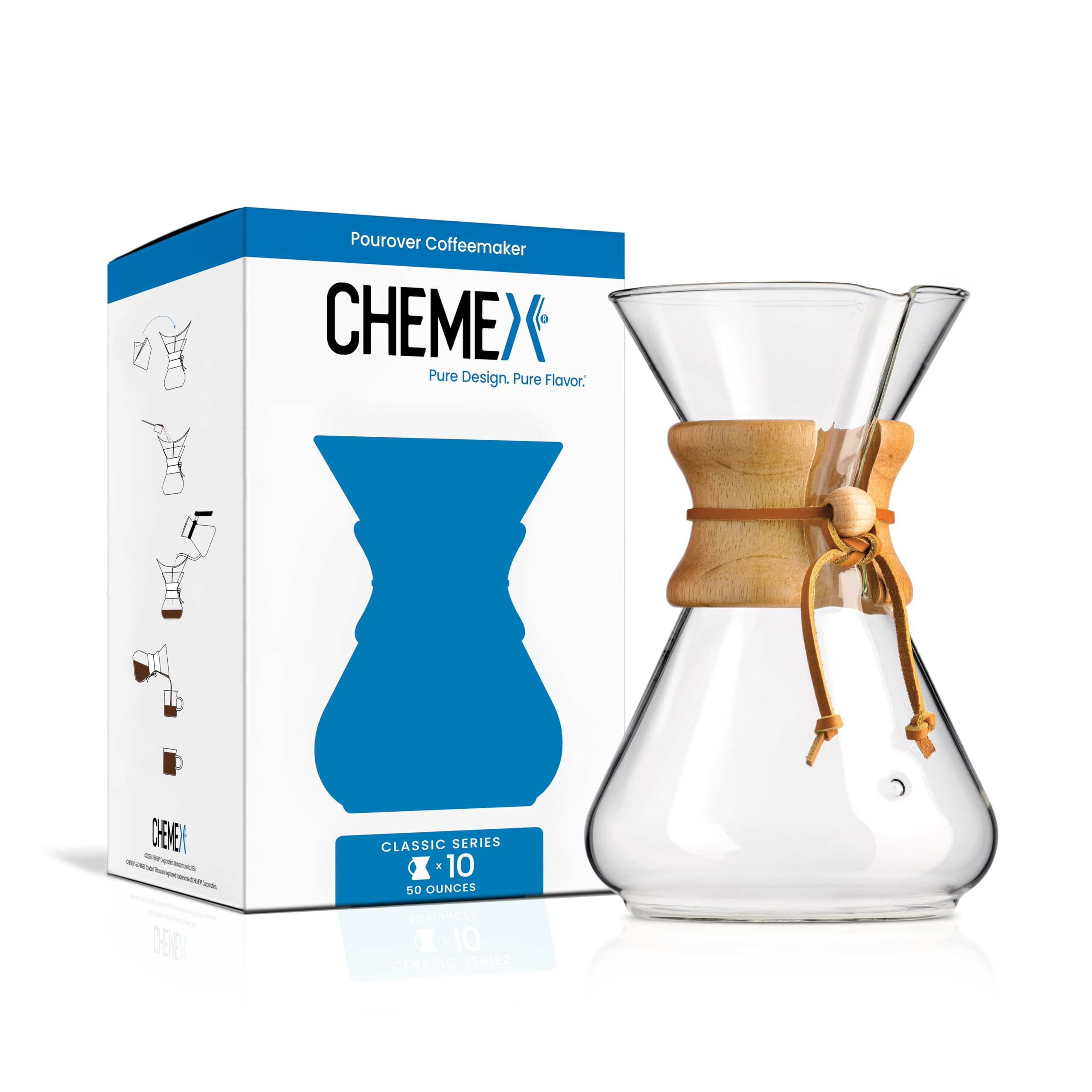 Chemex Pour-Over Glass Coffeemaker - Classic Series - 10-Cup - Exclusive Packaging | Amazon (US)