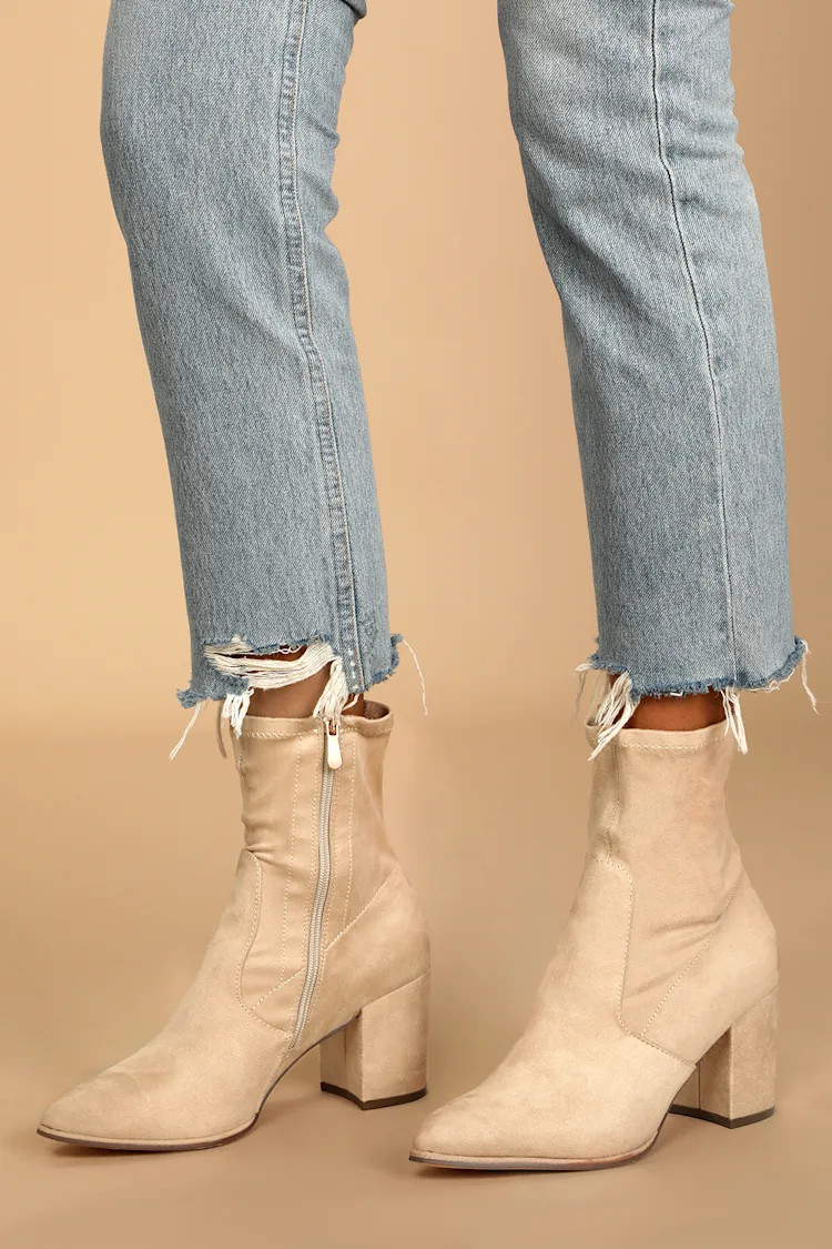 Viviyana Light Nude Suede Ankle Sock Boots | Lulus (US)