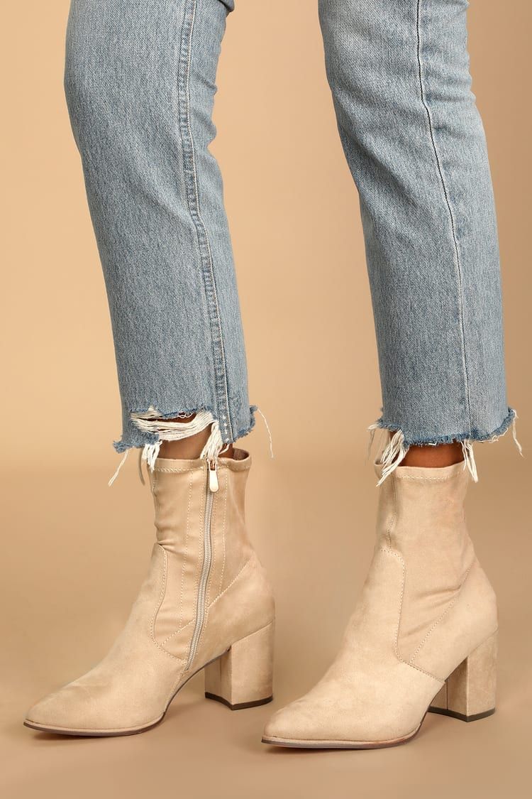 Viviyana Light Nude Suede Ankle Sock Boots | Lulus (US)