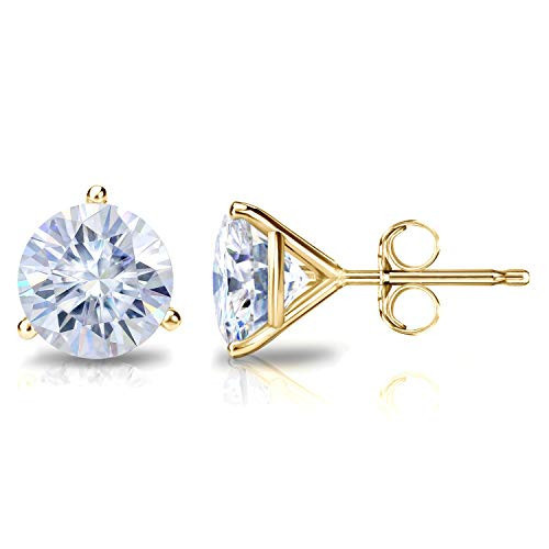 14k Yellow Gold Round Moissanite Stud Earrings (2 1/2ct TGW, 7mm, G-H) 3-Prong Martini, Push-Back by Diamond Wish | Amazon (US)