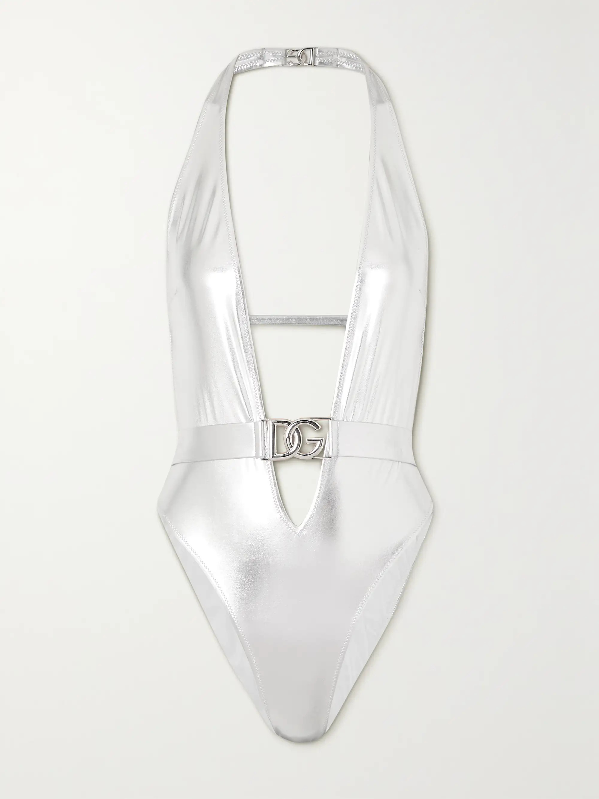 Embellished metallic halterneck swimsuit | NET-A-PORTER (US)