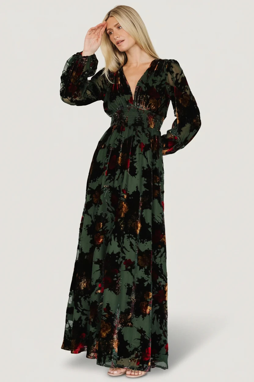 Mikla Velvet Maxi Dress, Wintergreen Multi | Baltic Born | Baltic Born