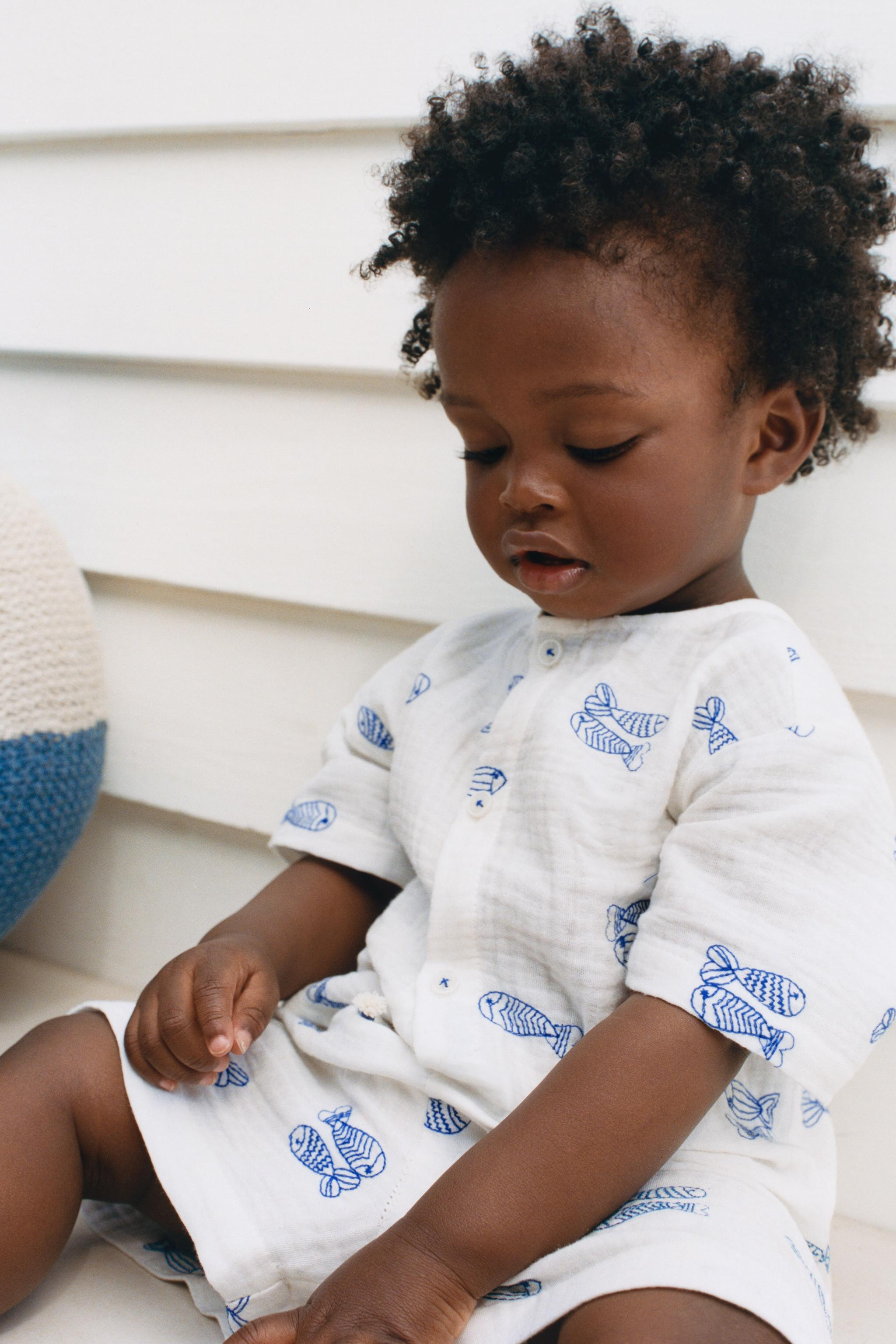 TEXTURED BERMUDA SHORTS WITH EMBROIDERED FISH | Zara UK