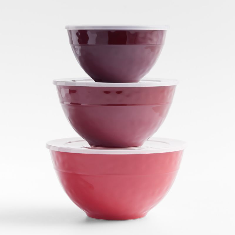 Orabel Red Melamine Bowls with Lids, Set of 3 | Crate & Barrel | Crate & Barrel