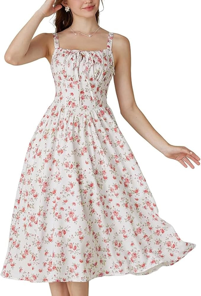 Scarlet Darkness Floral Printed Corset Dress Ruched Bust Cami Dress Flowy Sundress | Amazon (US)