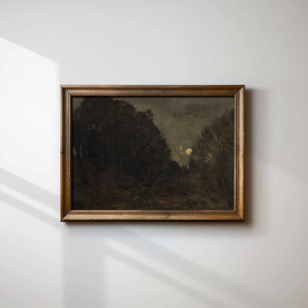 Dark Forest Landscape Oil Painting Print French Moody Vintage Wall Art Antique Moonlit Art Printe... | Etsy (US)