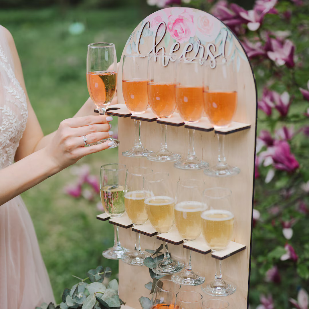 Wedding Champagne Wall for Drinks, Custom Wine Glass Holder With Funny Quotes, Birthday Party Tab... | Etsy (US)