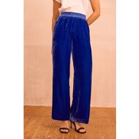 Aspiga Womens Sustainable Velvet Side Stripe Viscose Trousers Azure Blue Autumn Winter Graduation | S/10 - (UK 10/US 6/EU 38) | Aspiga
