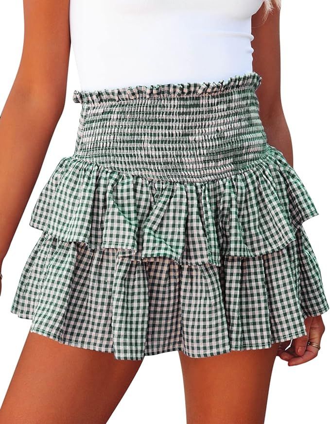 Meikulo Women Smocked Ruffle Mini Skirts Summer High Waisted Tiered Short Skirt with Shorts Under... | Amazon (US)
