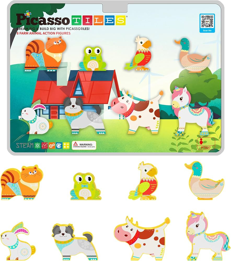 PicassoTiles Magnetic Tiles 8 Character Farm Animal Accessory Add on Set Compatible with Picasso ... | Amazon (US)