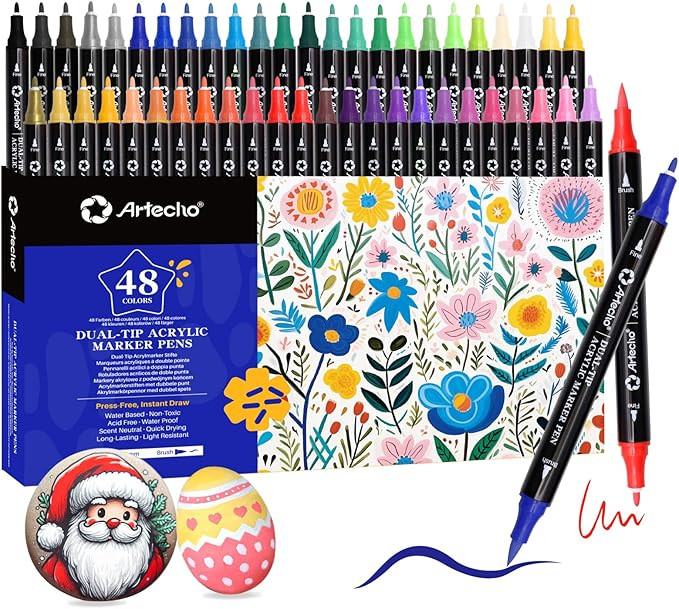 Artecho Acrylic Paint Markers 48 Colors, Acrylic Paint Pens with Brush Tip and Fine Tip for Stone... | Amazon (US)
