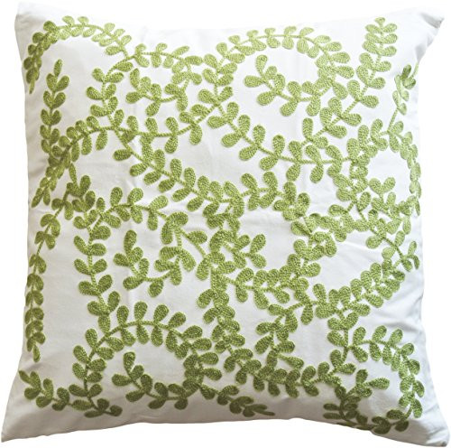 Green Vine Embroidery Decorative Throw Pillow COVER 18" Green White | Amazon (US)