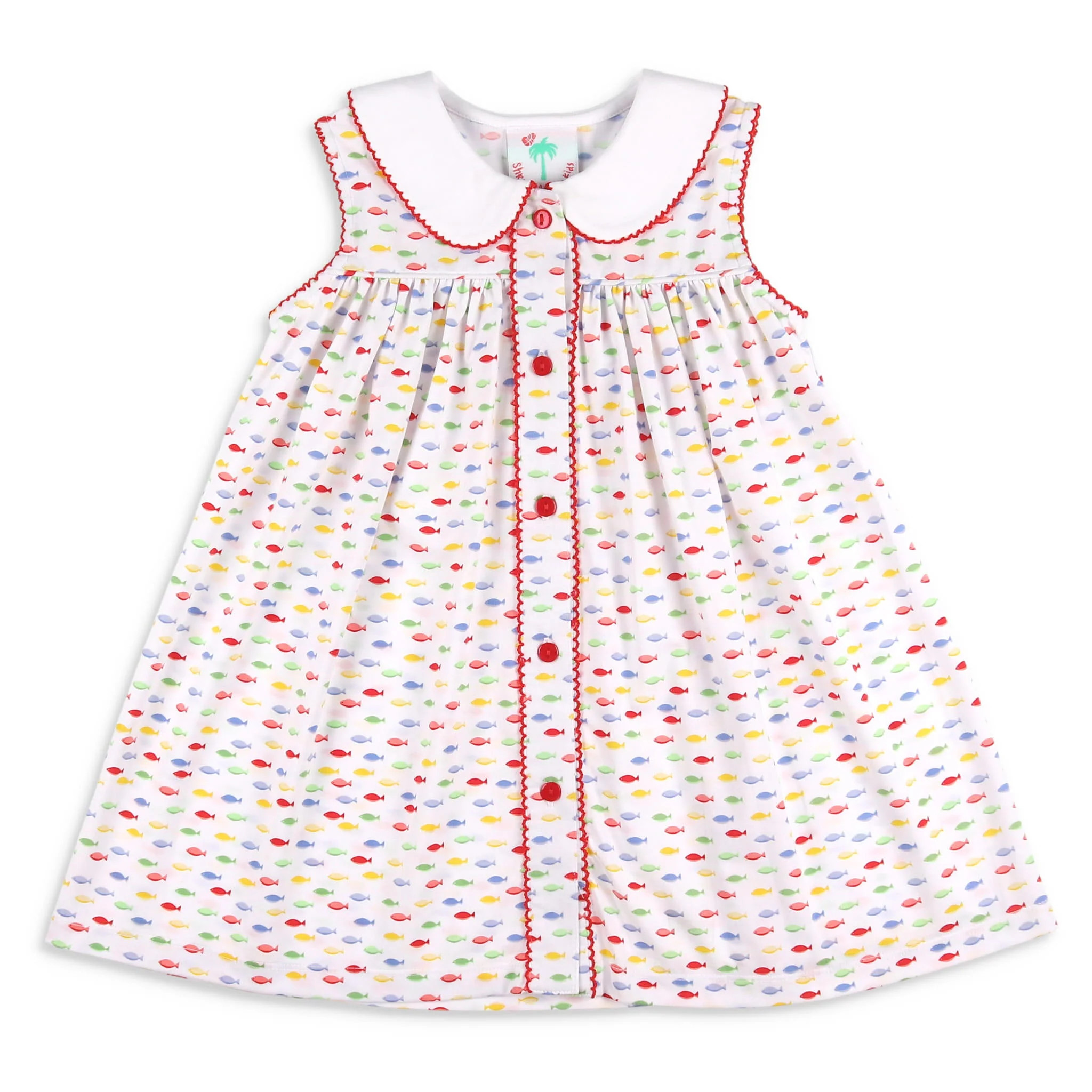Girls Primary Fish Button Dress - Shrimp and Grits Kids | Shrimp and Grits Kids