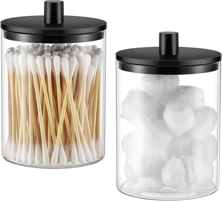 TIPGO Glass Qtip Holder Dispenser - 10 oz Clear Canister Apothecary Jar, Bathroom Vanity Storage ... | Amazon (US)