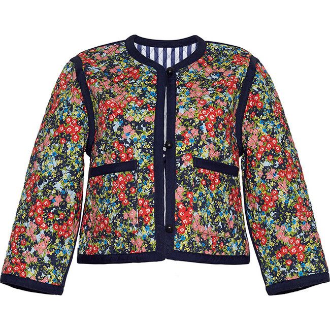 Cara | Women's Marissa Cropped Jacket, Poppy Fields X Stripe (Prints, Size Small) | Maisonette | Maisonette