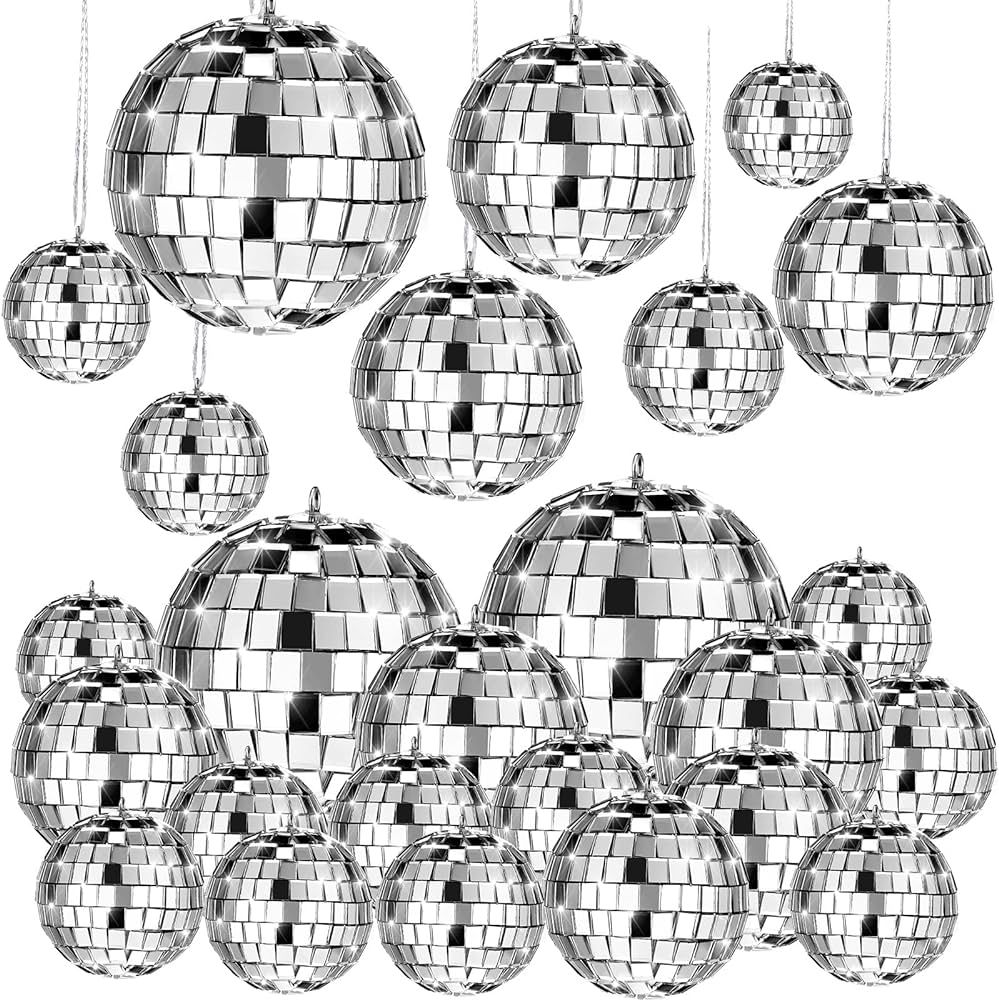 20 Pcs Hanging Mirror Disco Ball Ornaments New Years Eve Assorted Silver Mini Glass Disco Balls D... | Amazon (US)