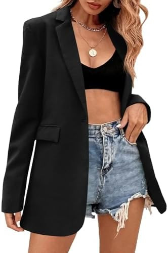 Febriajuce Women's Casual Long Sleeve Lapel Oversized Button Work Office Blazer Suit Jacket | Amazon (US)