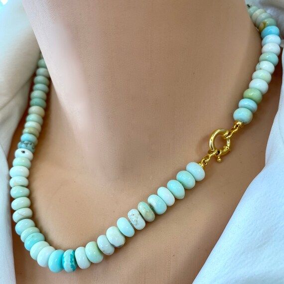 Blue Peru Opal Candy Necklace 19inches Gold Vermeil - Etsy | Etsy (US)