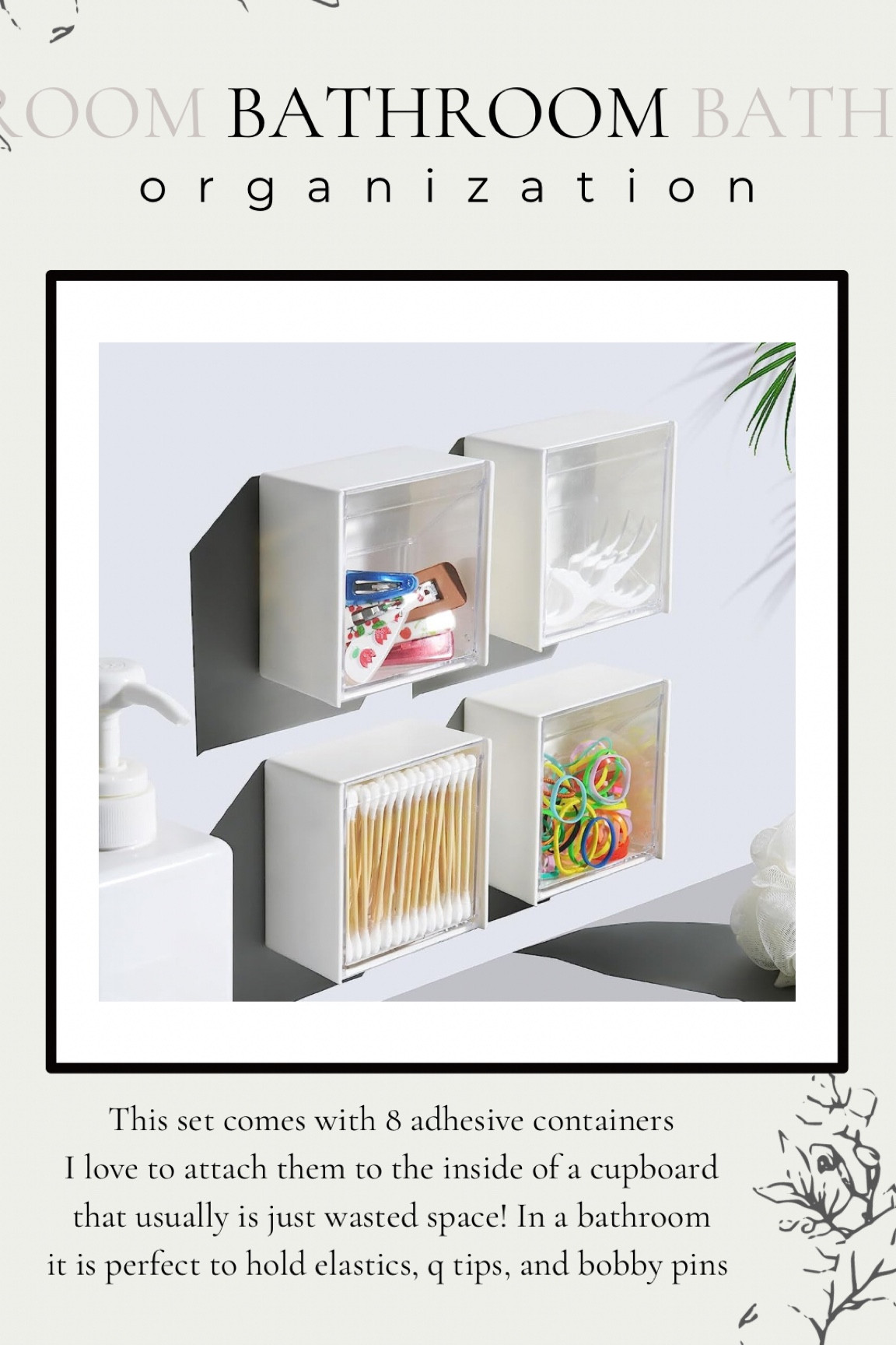 Hear me out! Put these cute adhesive organizers on the inside of your cupboards for all the Bobby pins, q tips, elastics etc! So organized and in a space that is underutilized! #bathroom #organization 

#LTKhome #LTKunder50