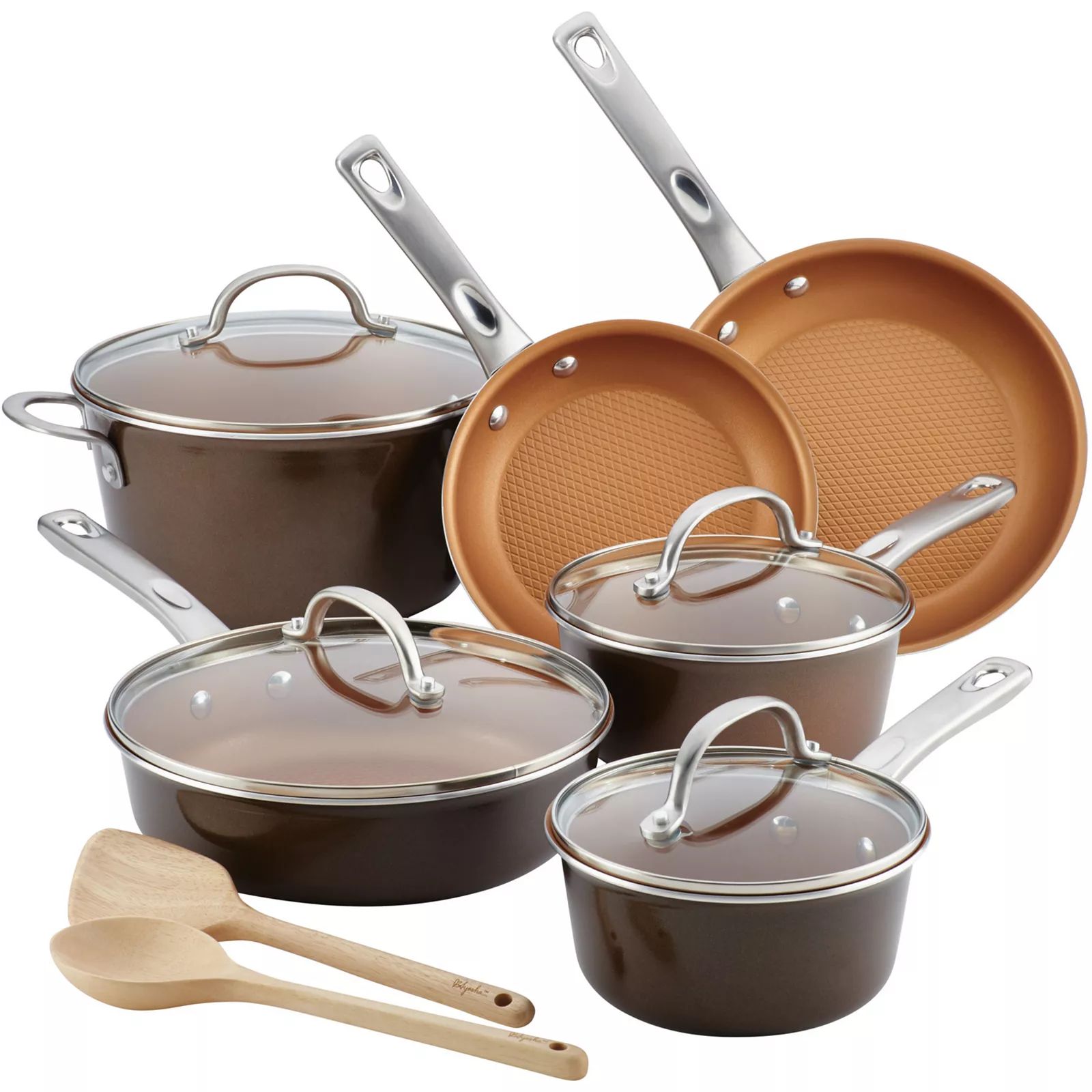 Ayesha Curry Home Collection 12-piece Porcelain Enamel Nonstick Cookware Set, Brown | Kohl's