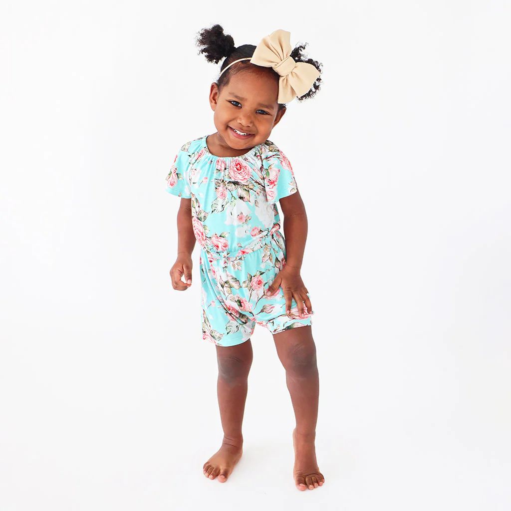Floral Green Sleeveless Toddler Jumpsuit | Spring Rose | Posh Peanut