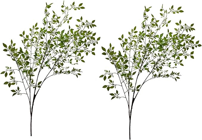 YHNJI 2Pcs Artificial Bamboo Plant Branch, 43.3in Nandina Domestica Faux Greenery Branches Fake G... | Amazon (US)