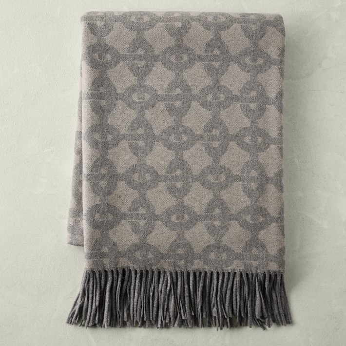 European Novelty Cashmere Throw, Chain Link, Light Grey | Williams-Sonoma
