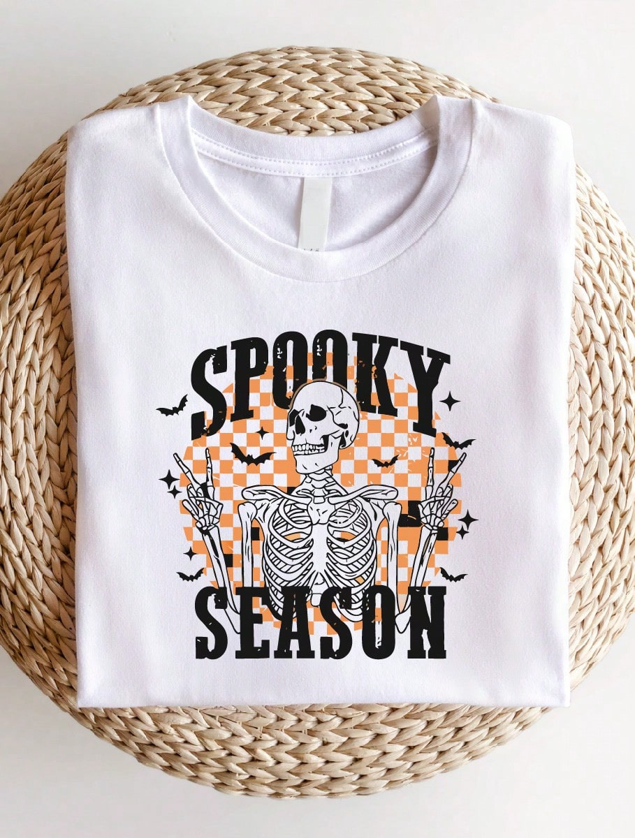 Spooky Season Shirt, Halloween T-Shirt, Halloween Skeleton Tee, Gift For Halloween, Halloween Par... | SHEIN