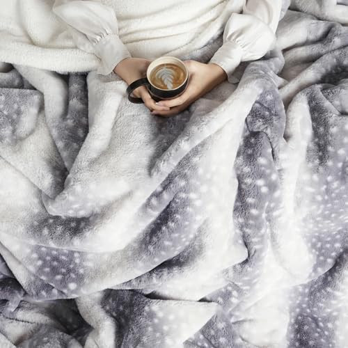 Cozy Bliss Luxury Faux Fur Throw Blanket Deer Print, Non Shedding Reversible Sherpa Blankets Super Soft Fuzzy Thick Warm Throws Home Decor for Christmas Couch Bed Sofa Women (Grey, 60x80 Inches) | Amazon (US)