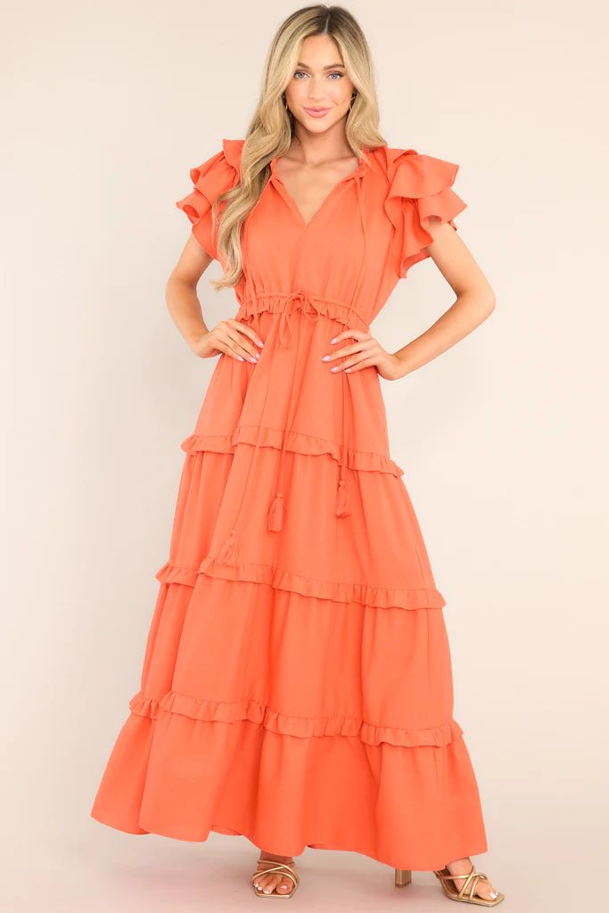 Ruffle Some Feathers Spice Maxi Dress | Red Dress